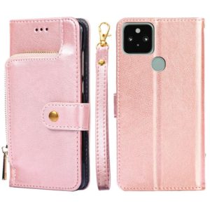 For Google Pixel 5 Zipper Bag Horizontal Flip Leather Phone Case with Holder & Card Slots & Lanyard(Rose Gold) (OEM)