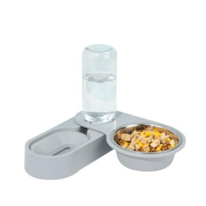 Pet Supplies Dog Cat Food Bowl Folding Rotating Double Bowl, Specification: Gray With Bowl (OEM)