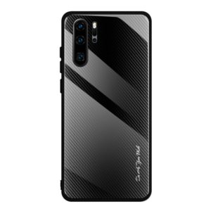 For Huawei P30 Pro Texture Gradient Glass Protective Case(Black) (OEM)