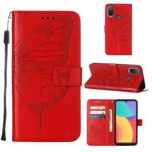 For Alcatel 1L 2021 Embossed Butterfly Leather Phone Case(Red) (OEM)