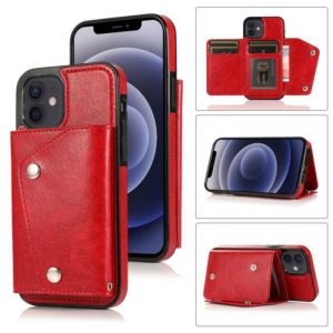 For iPhone 12 mini Shockproof PU + TPU Leather Case with Card Slots & Holder & Photo Frame & Wallet & Lanyard (Red) (OEM)