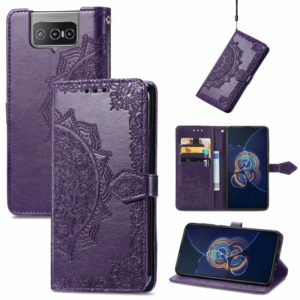For Asus Zenfone 8 Flip Mandala Embossing Pattern Horizontal Flip Leather Case with Holder & Card Slots & Wallet & Lanyard(Purple) (OEM)