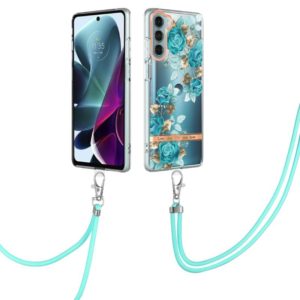 For Motorola Moto G200 Flowers Series TPU Phone Case with Lanyard(Blue Rose) (OEM)
