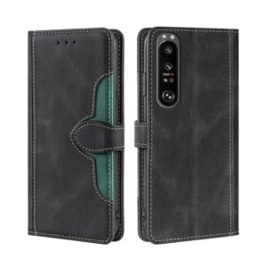 For Sony Xperia 1 III Skin Feel Straw Hat Magnetic Buckle Horizontal Flip PU Leather Case with Holder & Card Slots & Wallet(Black) (OEM)