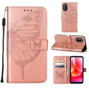 For Motorola Moto G 5G 2022 Embossed Butterfly Leather Phone Case(Rose Gold) (OEM)