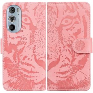 For Motorola Edge+ 2022 Tiger Embossing Pattern Horizontal Flip Leather Phone Case(Pink) (OEM)