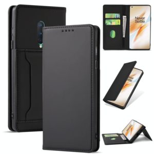 For OnePlus 8 Strong Magnetism Liquid Feel Horizontal Flip Leather Case with Holder & Card Slots & Wallet(Black) (OEM)