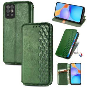 For Honor Play 5T Youth Cubic Grid Pressed Horizontal Flip Magnetic Leather Case with Holder & Card Slots & Wallet(Green) (OEM)