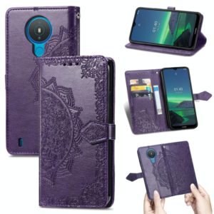 For Nokia 1.4 Mandala Flower Embossed Horizontal Flip Leather Case with Bracket / Card Slot / Wallet / Lanyard(Purple) (OEM)