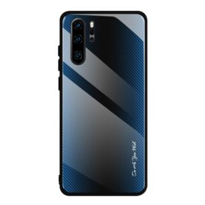 For Huawei P30 Pro Texture Gradient Glass Protective Case(Blue) (OEM)