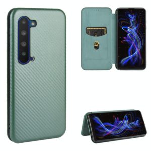 For Sharp Aquos R5G Carbon Fiber Texture Horizontal Flip TPU + PC + PU Leather Case with Card Slot(Green) (OEM)