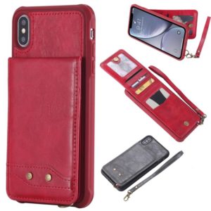 For iPhone XS Max Vertical Flip Shockproof Leather Protective Case with Short Rope, Support Card Slots & Bracket & Photo Holder & Wallet Function(Red) (OEM)