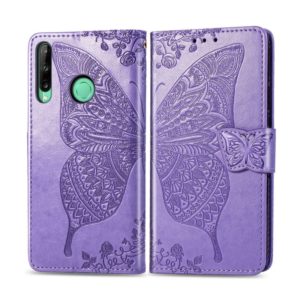 For Huawei Y7P Butterfly Love Flower Embossed Horizontal Flip Leather Case with Bracket / Card Slot / Wallet / Lanyard(Light Purple) (OEM)