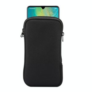 Universal Elasticity Zipper Protective Case Storage Bag with Lanyard For Huawei Mate 20 X / 7.2 inch Smart Phones(Black) (OEM)