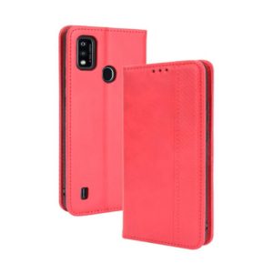 For ZTE Blade A51 Magnetic Buckle Retro Crazy Horse Texture Horizontal Flip Leather Case with Holder & Card Slots & Photo Frame(Red) (OEM)