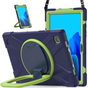 For Samsung Galaxy Tab A7 10.4 (2020) T500 / T505 Silicone + PC Protective Case with Holder & Shoulder Strap(Navy Blue + Yellow Green) (OEM)