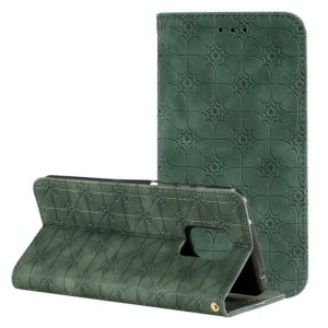 For Xiaomi Redmi Note 9 Pro Lucky Flowers Embossing Pattern Magnetic Horizontal Flip Leather Case with Holder & Card Slots(Dark Green) (OEM)