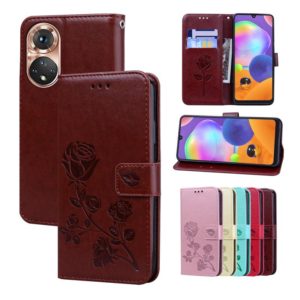 For Honor 50 Rose Embossed Leather Phone Case(Brown) (OEM)
