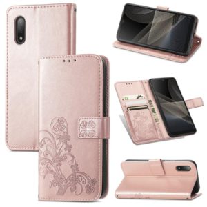 For Sony Xperia Ace II Four-leaf Clasp Embossed Buckle Mobile Phone Protection Leather Case with Lanyard & Card Slot & Wallet & Bracket Function(Rose Gold) (OEM)