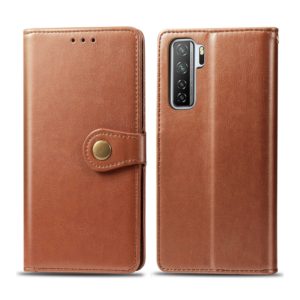 For Huawei Nova 7 SE/P40 Lite 5G Retro Solid Color Leather Buckle Phone Case with Lanyard & Photo Frame & Card Slot & Wallet & Stand Function(Brown) (OEM)
