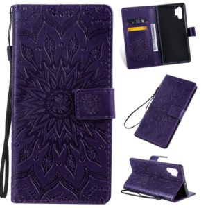 Pressed Printing Sunflower Pattern Horizontal Flip PU Leather Case for Galaxy Note 10+ / Note 10 Pro, with Holder & Card Slots & Wallet & Lanyard (Purple) (OEM)