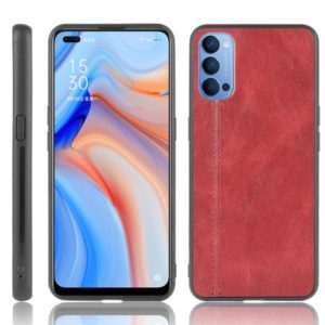For Oppo Reno4 4G International Edition Shockproof Sewing Cow Pattern Skin PC + PU + TPU Case(Red) (OEM)