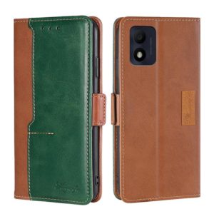 For Alcatel 1B 2022 Contrast Color Side Buckle Leather Phone Case(Light Brown + Green) (OEM)