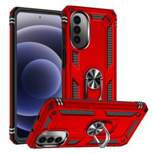 For Motorola Moto G52 Shockproof TPU + PC Holder Phone Case(Red) (OEM)