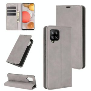 For Samsung Galaxy A42 5G Retro-skin Business Magnetic Suction Leather Case with Holder & Card Slots & Wallet(Grey) (OEM)