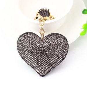 2 PCS Heart Keychain Leather Tassel Gold Key Holder Metal Crystal Key Chain Keyring Charm Bag Auto Pendant Gift(black gray) (OEM)