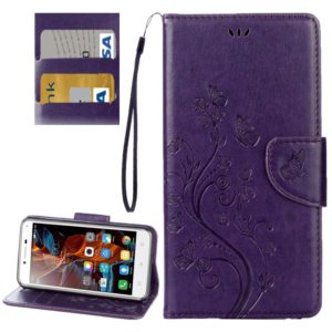 For Lenovo Vibe K5 Butterflies Love Flowers Embossing Horizontal Flip Leather Case with Holder & Card Slots & Wallet & Lanyard(Dark Purple) (OEM)