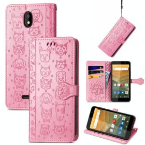 For Vodafone Smart E11 Cat and Dog Embossed Horizontal Flip Phone Leather Case with Holder & Card Slot & Wallet & Lanyard(Pink) (OEM)