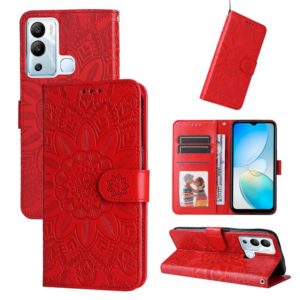 For Infinix Hot 12i Embossed Sunflower Leather Phone Case(Red) (OEM)