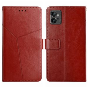For Motorola Moto G32 HT01 Y-shaped Pattern Flip Leather Phone Case(Brown) (OEM)