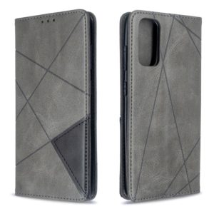 For Galaxy S20 Rhombus Texture Horizontal Flip Magnetic Leather Case with Holder & Card Slots(Grey) (OEM)