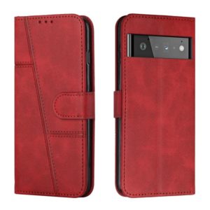For Google Pixel 6 Pro Stitching Calf Texture Buckle Leather Phone Case(Red) (OEM)