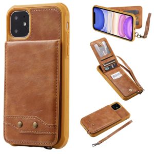 For iPhone 11 Vertical Flip Shockproof Leather Protective Case with Short Rope, Support Card Slots & Bracket & Photo Holder & Wallet Function(Brown) (OEM)