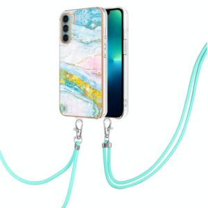 For Motorola Moto G200 Electroplating Marble IMD TPU Phone Case with Lanyard(Green 004) (OEM)