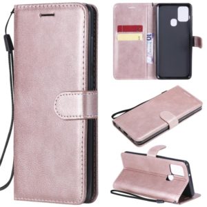 For Samsung Galaxy A21s Solid Color Horizontal Flip Protective Leather Case with Holder & Card Slots & Wallet & Photo Frame & Lanyard(Rose Gold) (OEM)