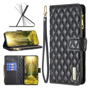 For Motorola Moto G22 Diamond Lattice Zipper Wallet Leather Flip Phone Case(Black) (OEM)