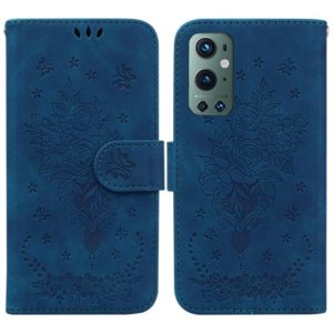 For OnePlus 9 Pro Butterfly Rose Embossed Leather Phone Case(Blue) (OEM)