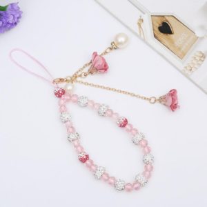 Crystal Mobile Phone Lanyard Girls Ceramic Clay Plaster Flower Bracelet(Pink) (OEM)
