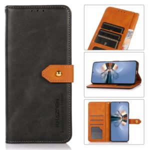 For Wiko Y52 KHAZNEH Dual-color Cowhide Texture Flip Leather Phone Case(Black) (OEM)