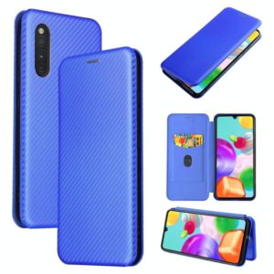 For Samsung Galaxy A41(JP Version) Carbon Fiber Texture Horizontal Flip TPU + PC + PU Leather Case with Rope & Card Slot(Blue) (OEM)