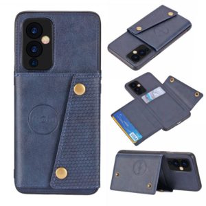 For OnePlus 9 Double Buckle PU + TPU Shockproof Magnetic Protective Case with Card Slot & Holder(Blue) (OEM)