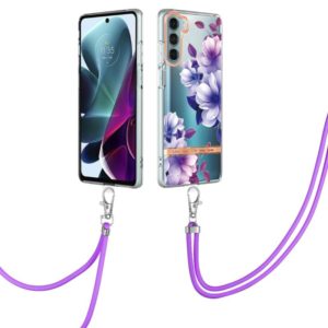 For Motorola Moto G200 Flowers Series TPU Phone Case with Lanyard(Purple Begonia) (OEM)