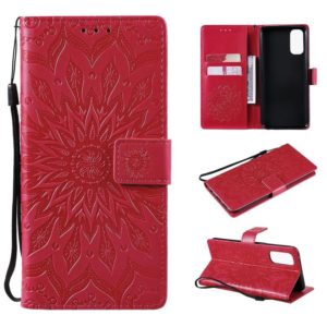 For OPPO Reno4 Sun Embossing Pattern Horizontal Flip Leather Case with Card Slot & Holder & Wallet & Lanyard(Red) (OEM)