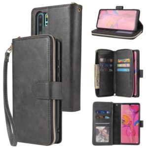 For Huawei P30 Pro Zipper Wallet Bag Horizontal Flip PU Leather Case with Holder & 9 Card Slots & Wallet & Lanyard & Photo Frame(Black) (OEM)