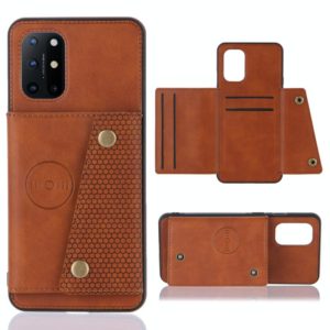 For OnePlus 8T Double Buckle PU + TPU Shockproof Magnetic Protective Case with Card Slots & Holder(Light Brown) (OEM)