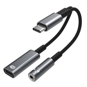 A15-1 USB-C / Type-C Male to PD 30W USB-C / Type-C Charging + 3.5mm Audio Female Earphone Adapter (Grey) (OEM)